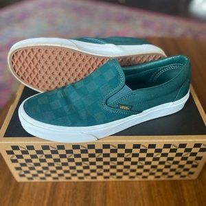 Two tone checker green vans slip ons mens 9